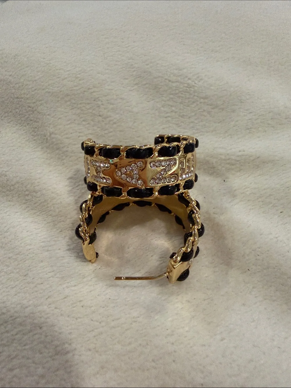 Chanel CC Strass & Interwoven Leather Hoop Earrings